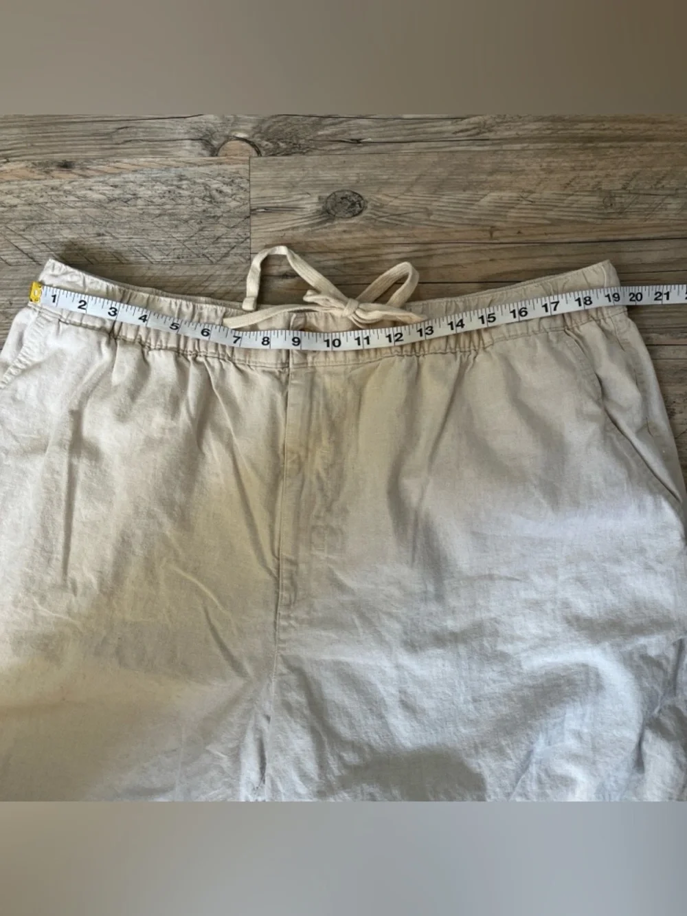 Oak Hill Men’s 1X Khaki Drawstring Linen Cotton Pants Pockets 32” Length